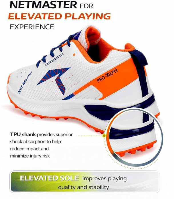 PRO KVH Men’s Net Master Professional Cricket Shoes | Lightweight Rubber Spikes for Turf & Hard Pitch | Breathable Mesh Upper with Super Grip EVA Cushioning Sports Shoes