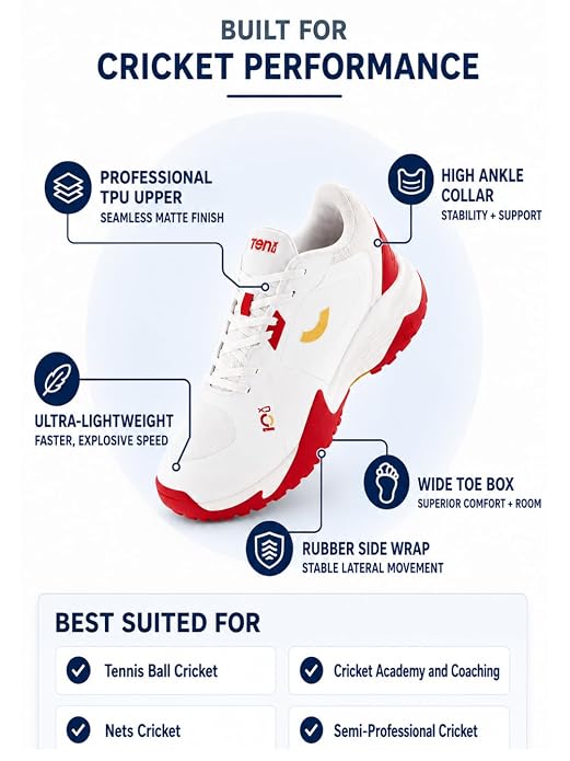 By Sachin Tendulkar Unisex All Rounder Cricket Shoes | Grip and Durability for All Cricket Turfs with Rubber Studs